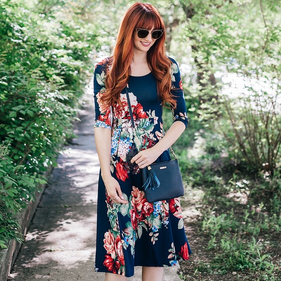 Poppy & Dot Navy Floral Dress Small - Picture 2 of 5